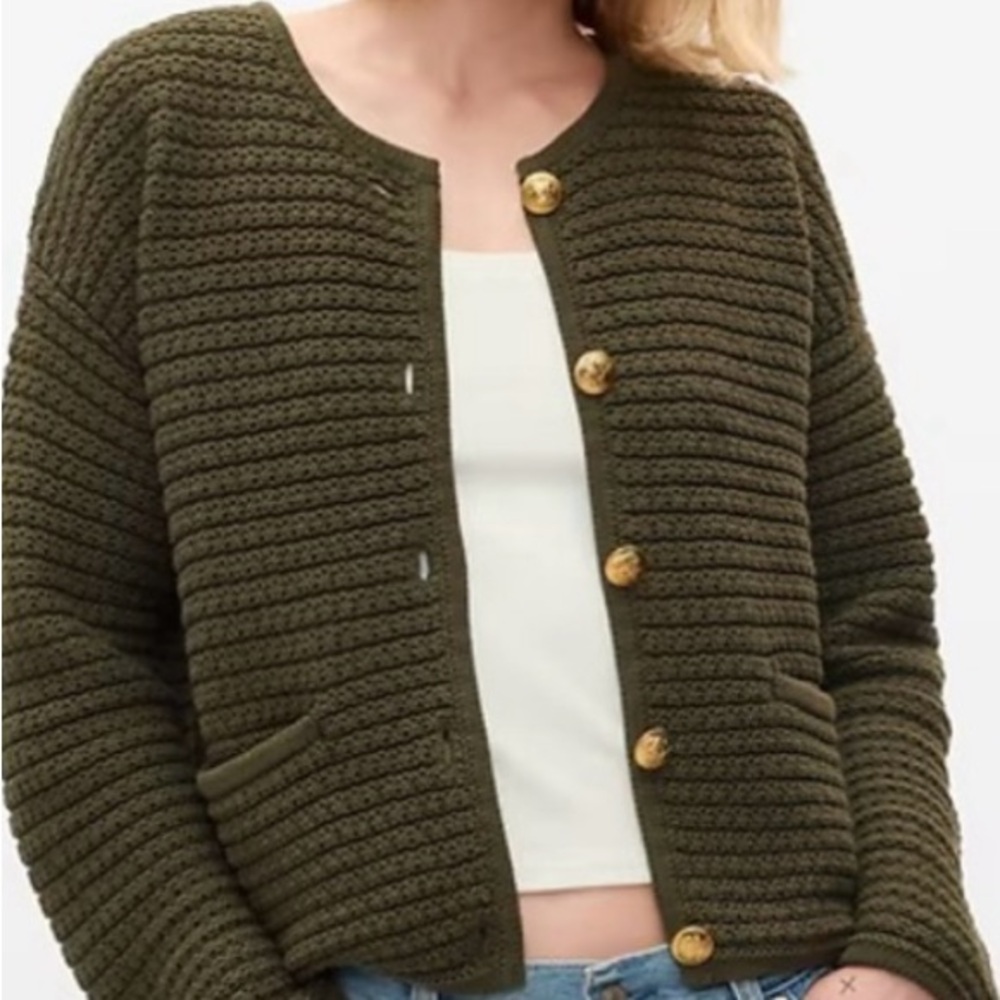 GAP Olive knit textured green lady jacket cardigan